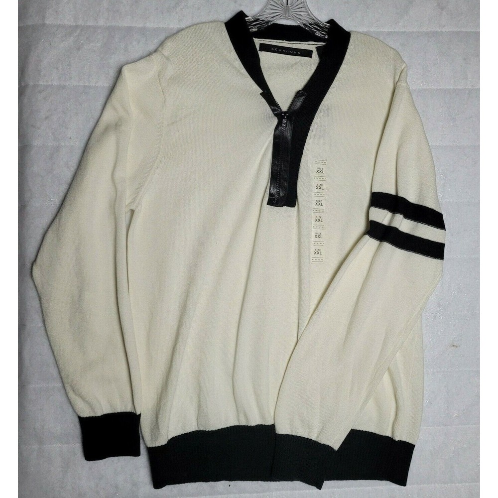 Sean John Men’s Size-2XL Sweater 1/4 Zip Up Black White High School Club NWT